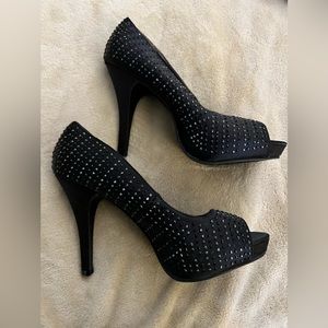 Women’s Rampage heels worn once, black with gems, open toed
